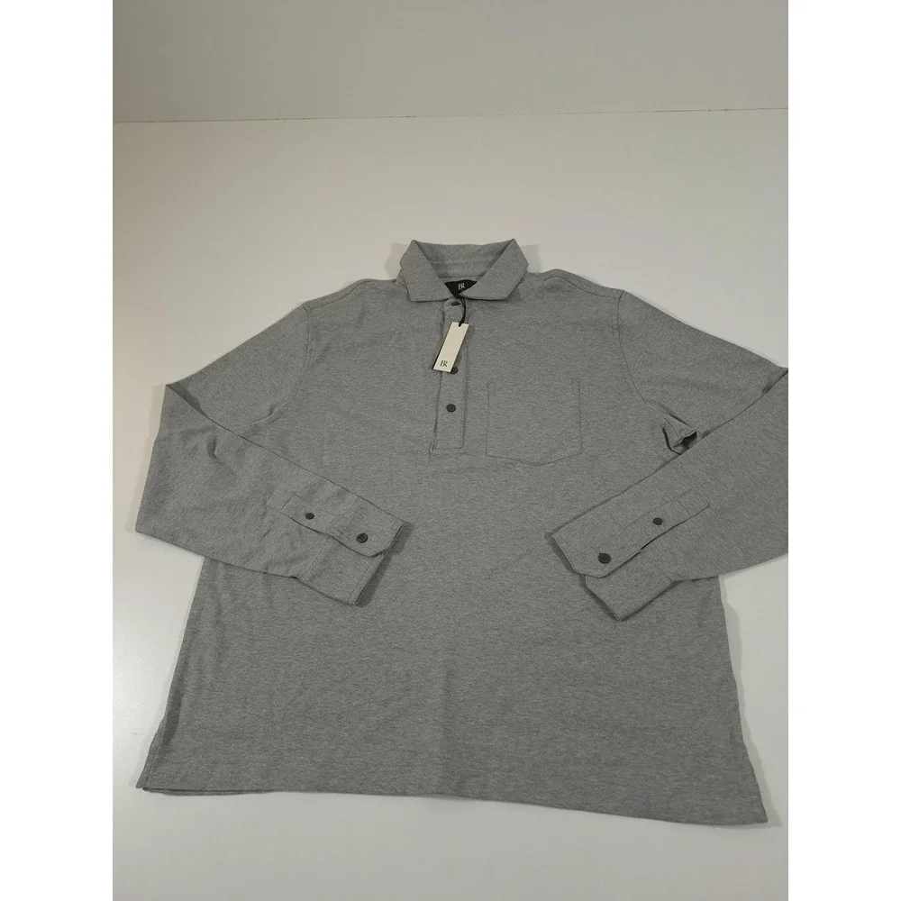 Banana Republic Polo Shirt Mens L Gray Jersey Cotton Lux Pocket Long Sleeve NWT
